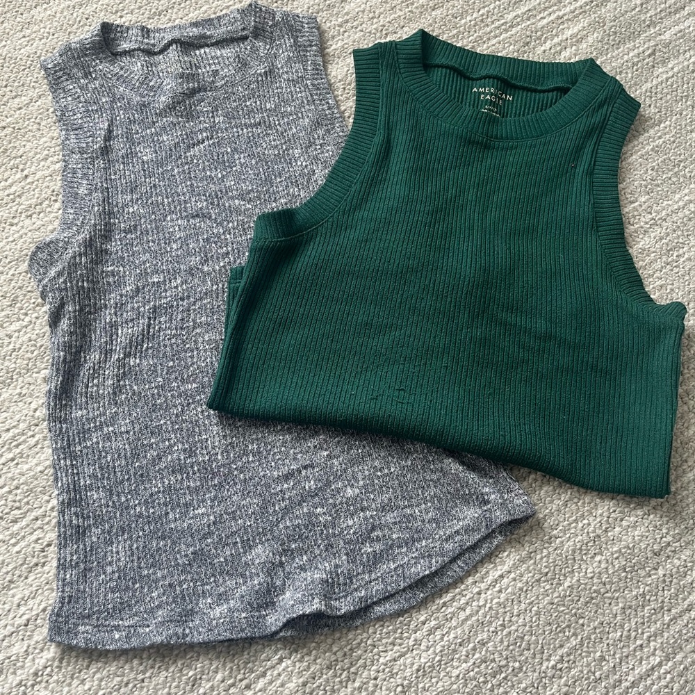 American Eagle Knit Sleeveless Tops - Green and Gray